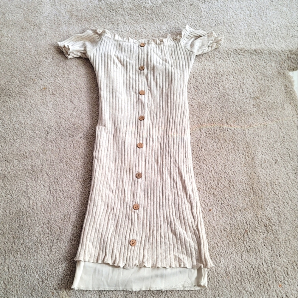 Rue21 Creme Bodycon Off The Shoulder Button Dress